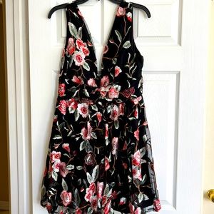 AQUA gorgeous black with embroidered florals Cocktail party dress!